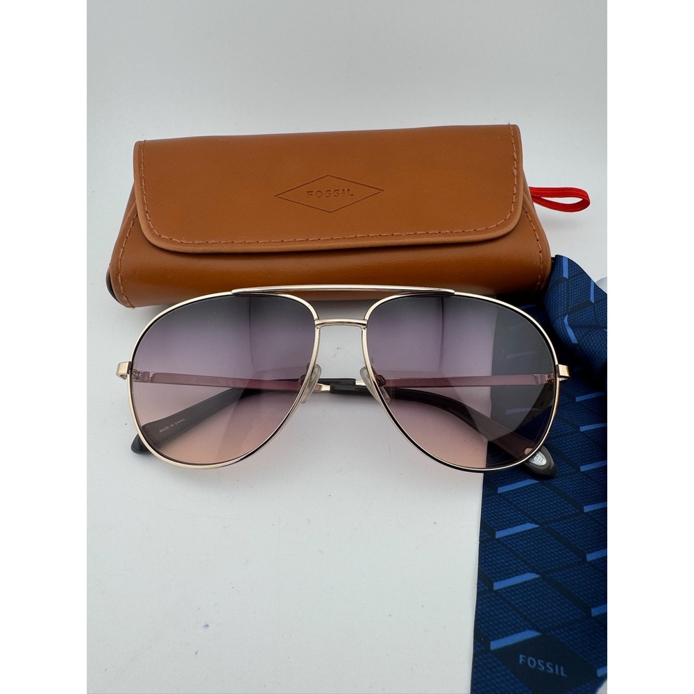 Fossil FOS3010S Gold Aviator Sunglasses WC 59-13-135 with Case & Cleaning‎ Cloth
